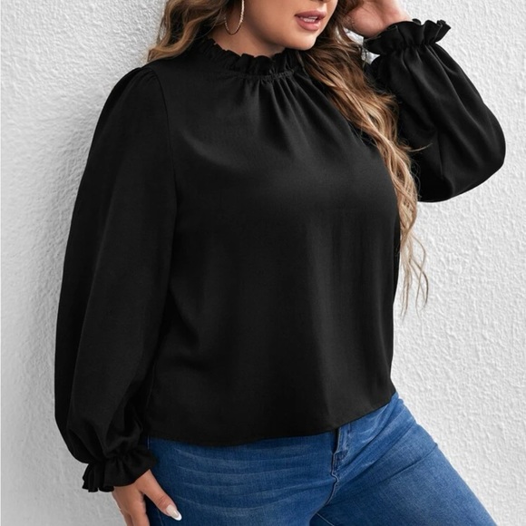 Plus size frill trim lantern  sleeve blouse - Picture 5 of 5